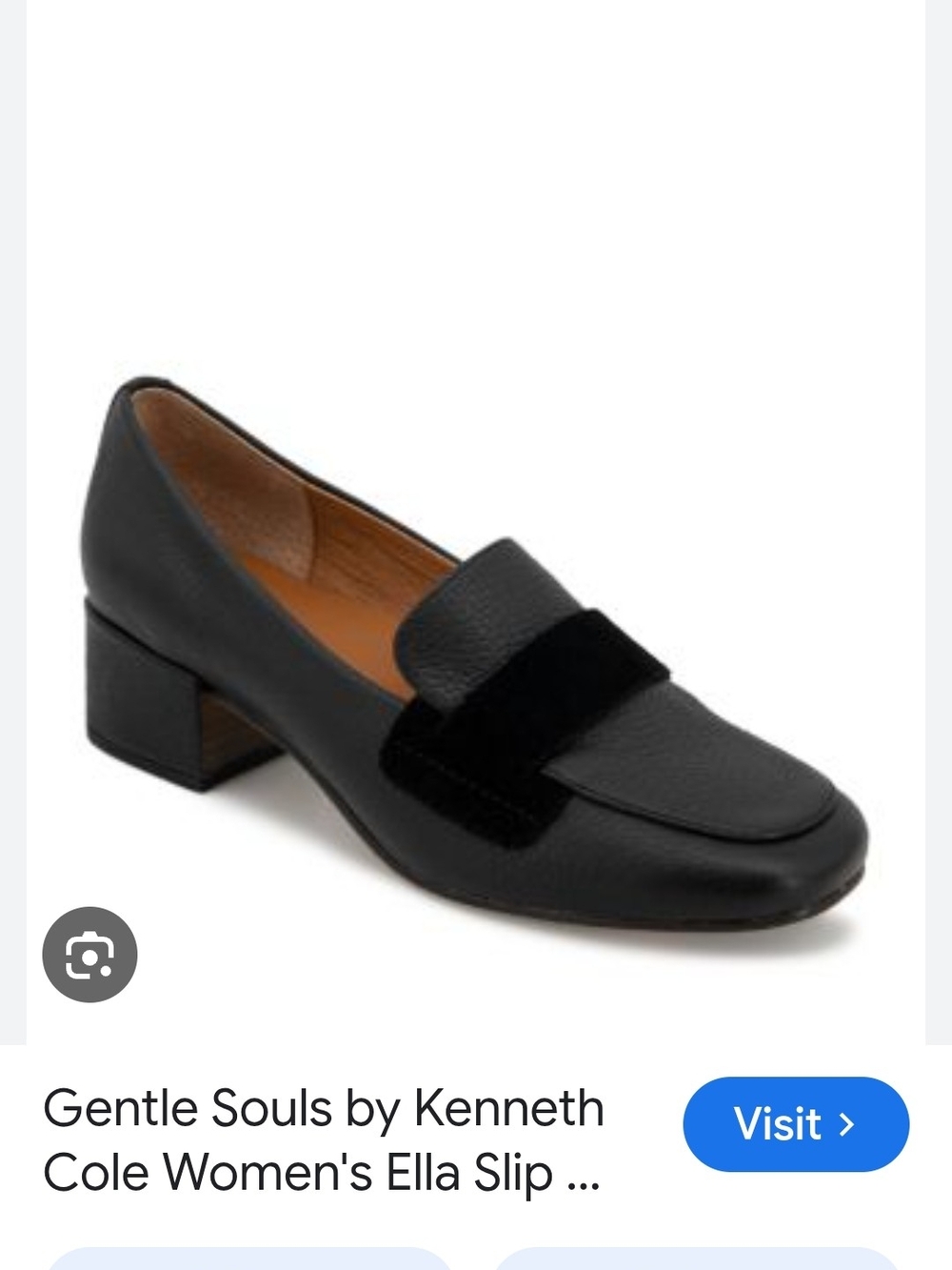 Kenneth Cole Black Leather Block Heel Loafers with Velvet Strap